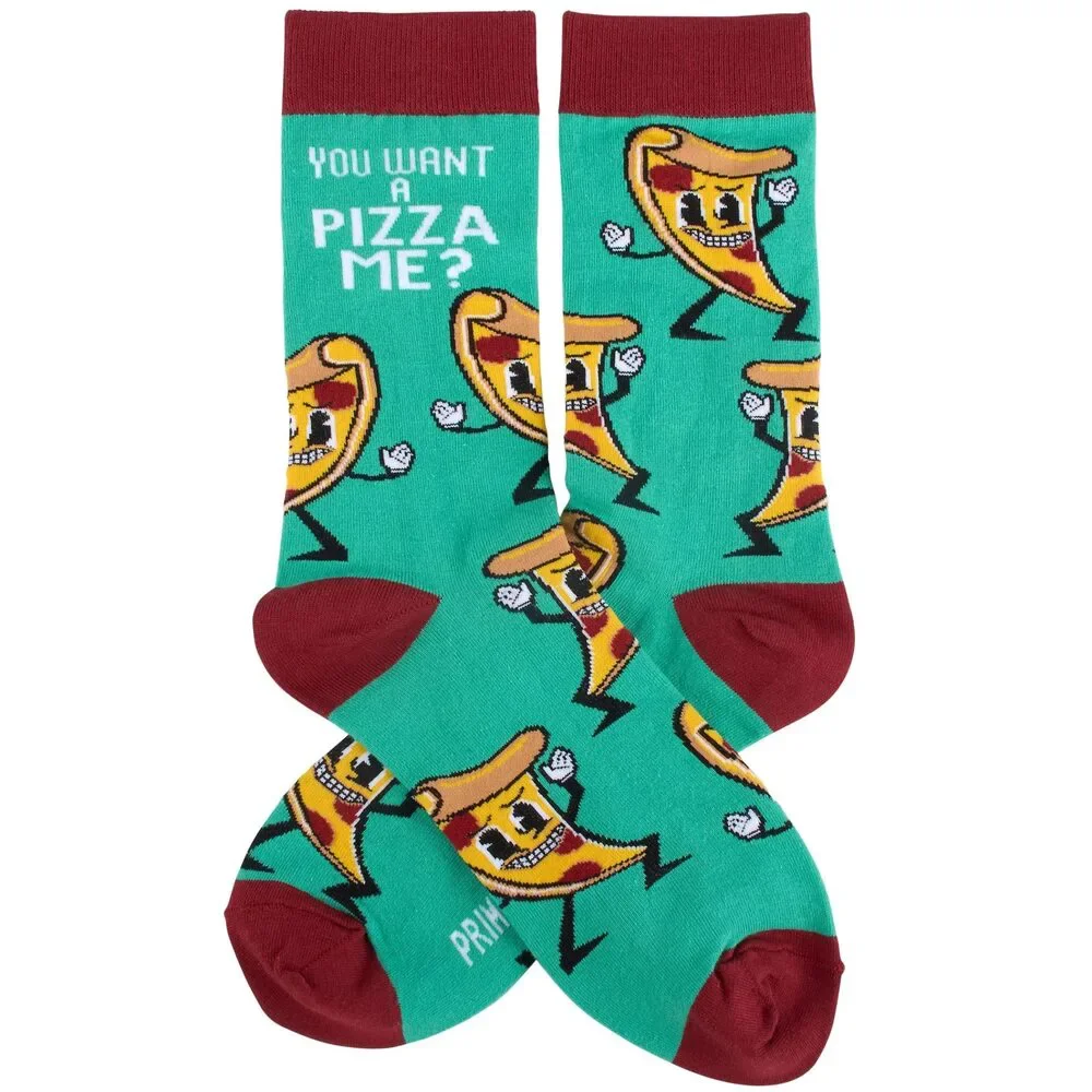 You Want A Pizza Me? Socks | Retro Food Pun Novelty Socks | Gift for Pizza Love